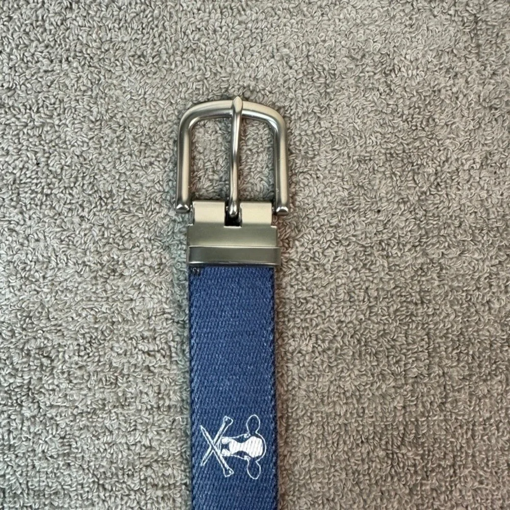 Doc Murphy Mens Navy Blue Canvas Leather Golf Belt Cow Crossbones MMXX 50 Inch